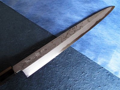 Photo3: [MINAMOTO-IZUMIMASA] Yanagiba hocho 330mm Blue paper 16 layer