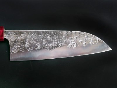 Photo1: [KISUKE] Santoku (chef's knife about 165mm brade, ATS-34 stainless / stainless Warikomi, Red sandalwood Handle)