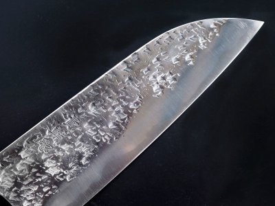 Photo3: [KISUKE] Santoku (chef's knife about 165mm brade, ATS-34 stainless / stainless Warikomi, Red sandalwood Handle)