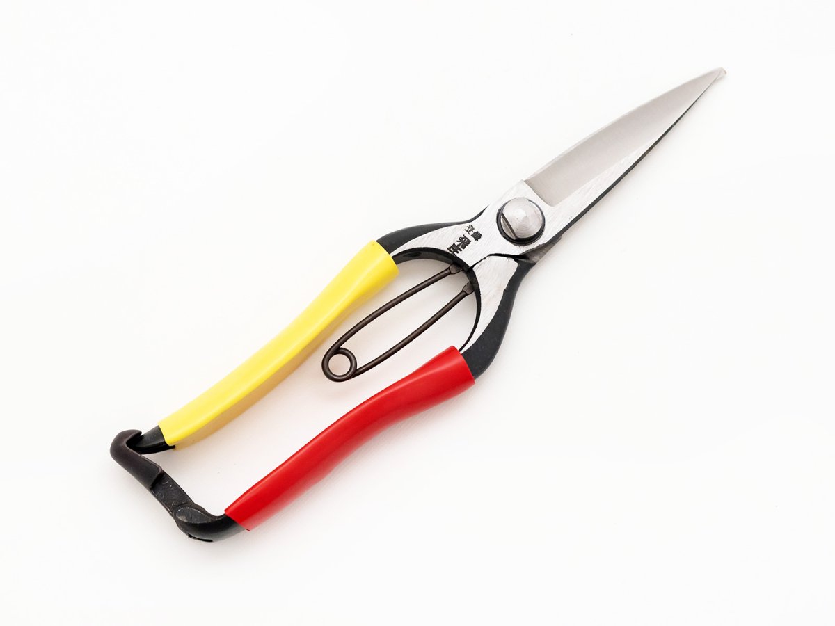Photo1: [Tobisho] Cutting buds pruner (200mm edges, Left handed, Red and Yellow taped) (1)