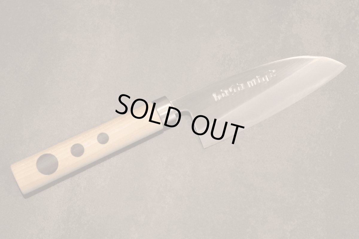 Photo1: [Sasaoka] "Ran Ran" Santoku chef knife about 120mm brade (Blue Papar Steel No.2) (1)